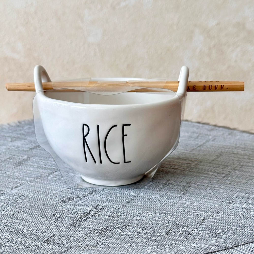 Rae Dunn Ceramic RICE Bowl with Chopsticks Brand NEW!!